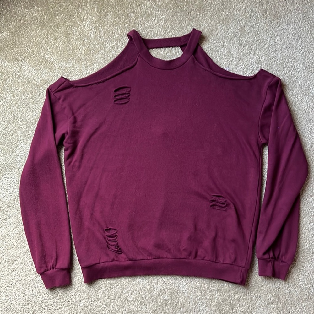 Maroon/burgundy cold shoulder sweatshirt